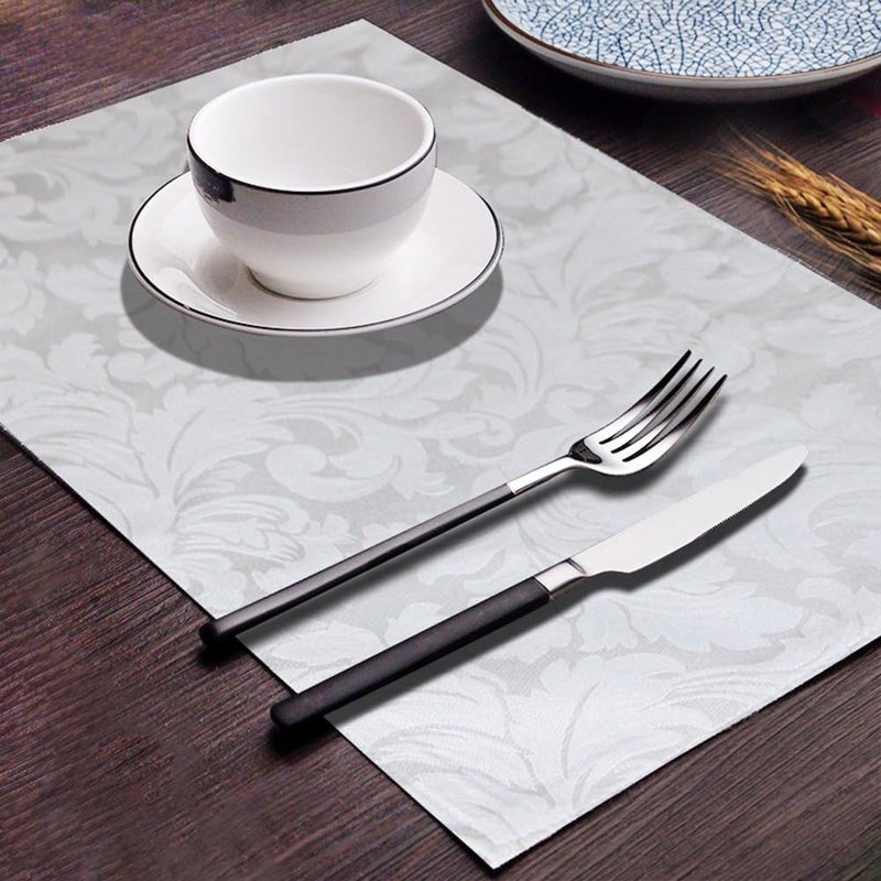 ColorBird Scroll Damask Jacquard Placemats Set of 4, Heat Resistant Washable White Placemats for Dining Table, Microfiber Fabric Table Mats, 13 x 19 Inch - Image 5